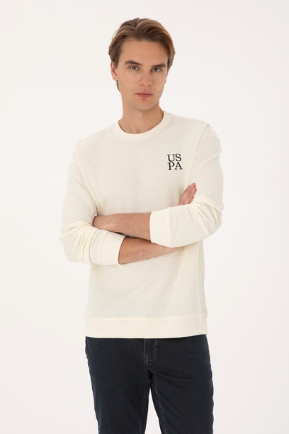 Erkek Oversize Fit Bisiklet Yaka Krem Sweatshirt