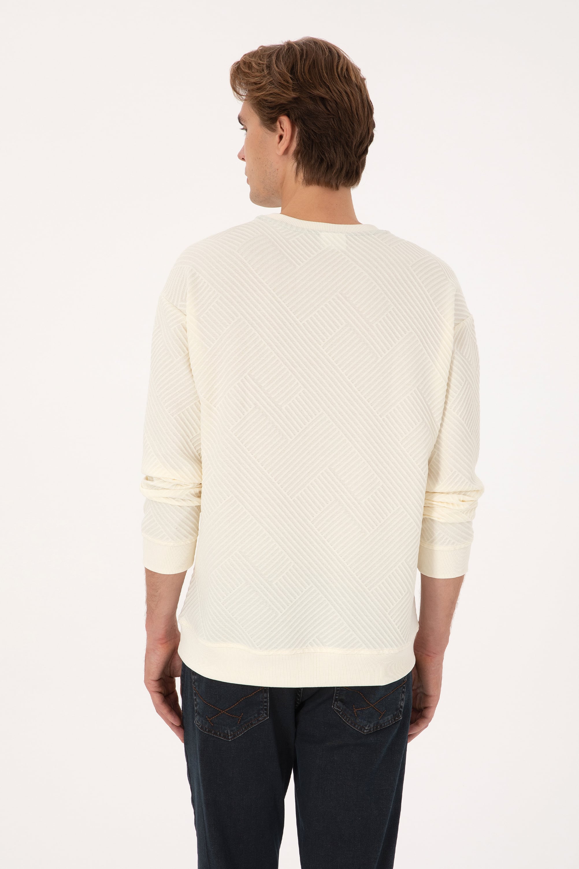 Erkek Oversize Fit Bisiklet Yaka Krem Sweatshirt