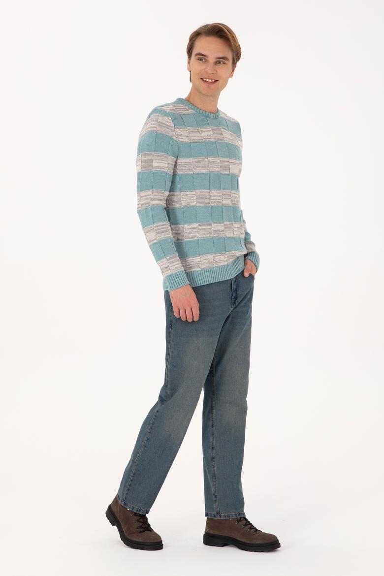 Erkek Regular Fit Bisiklet Yaka Mint Kazak - 50307829014