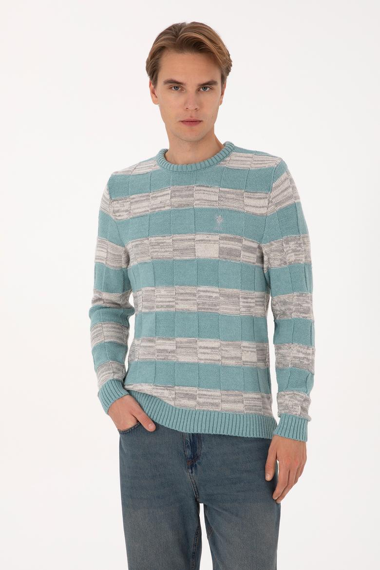 Erkek Regular Fit Bisiklet Yaka Mint Kazak