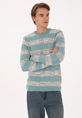 Erkek Regular Fit Bisiklet Yaka Mint Kazak - 50307829014