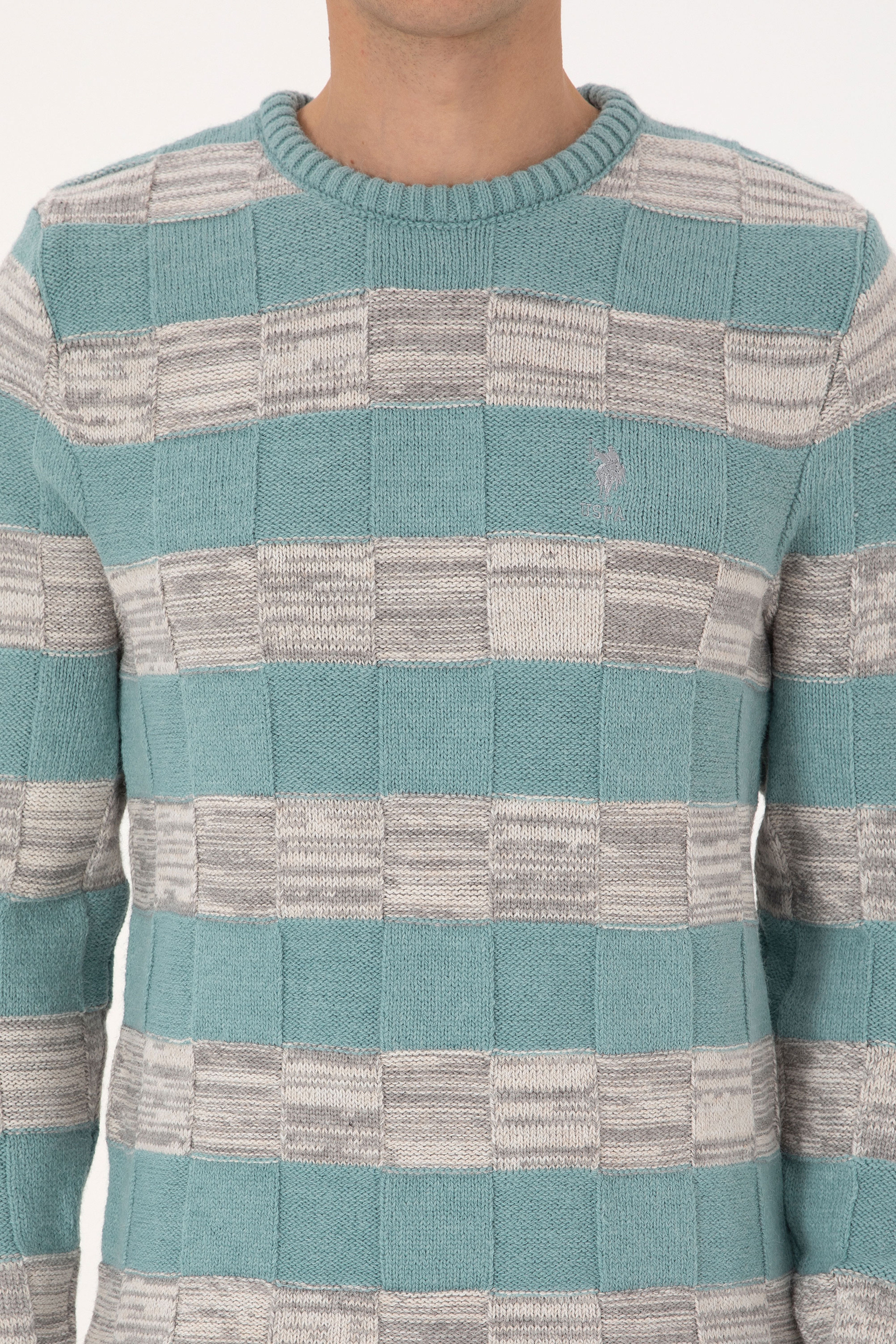 Erkek Regular Fit Bisiklet Yaka Mint Kazak