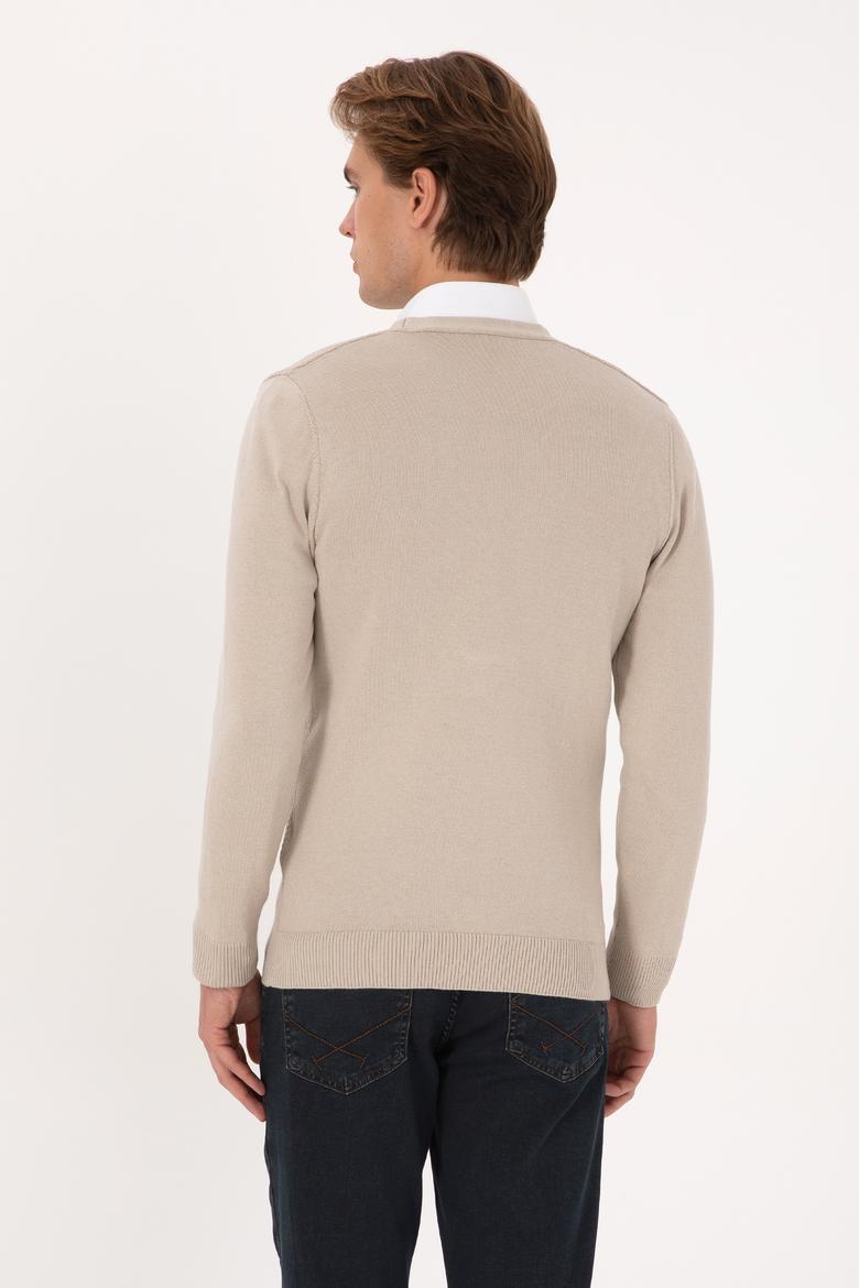 Erkek Taş Melanj Basic Triko Hırka - 50307952057