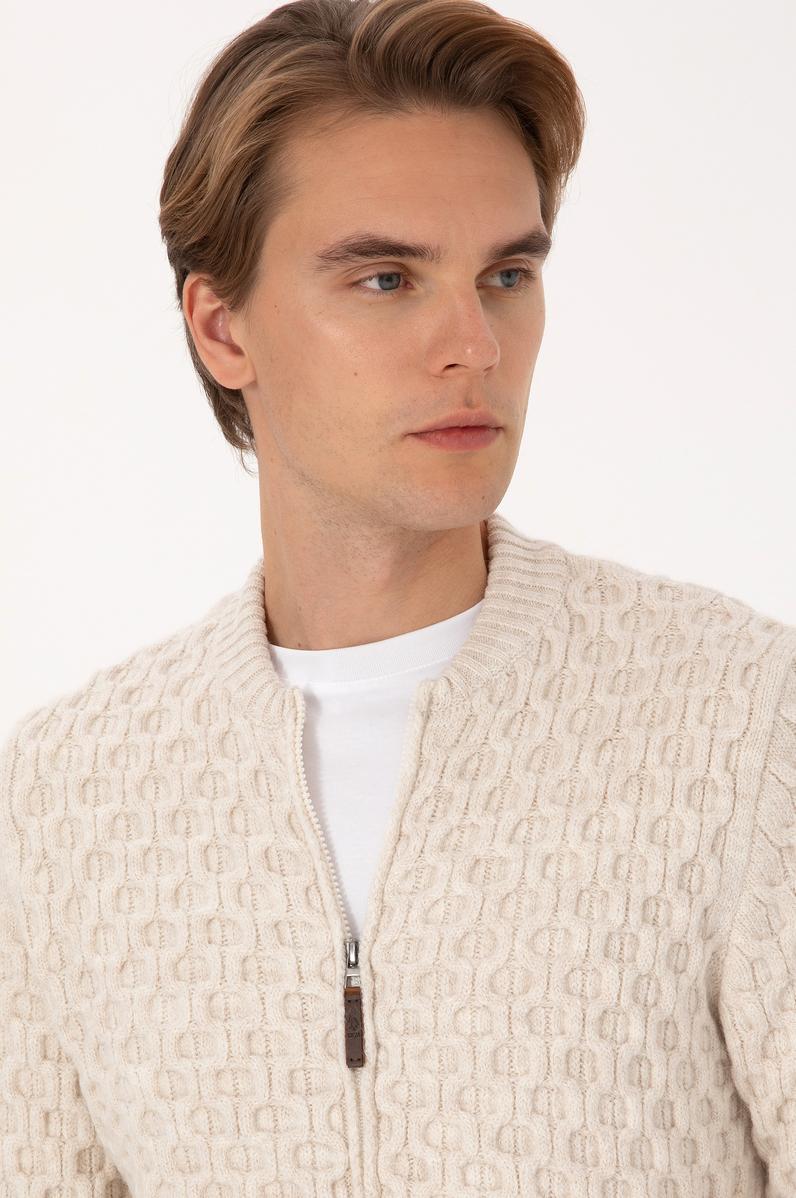 Erkek Krem Triko Hırka