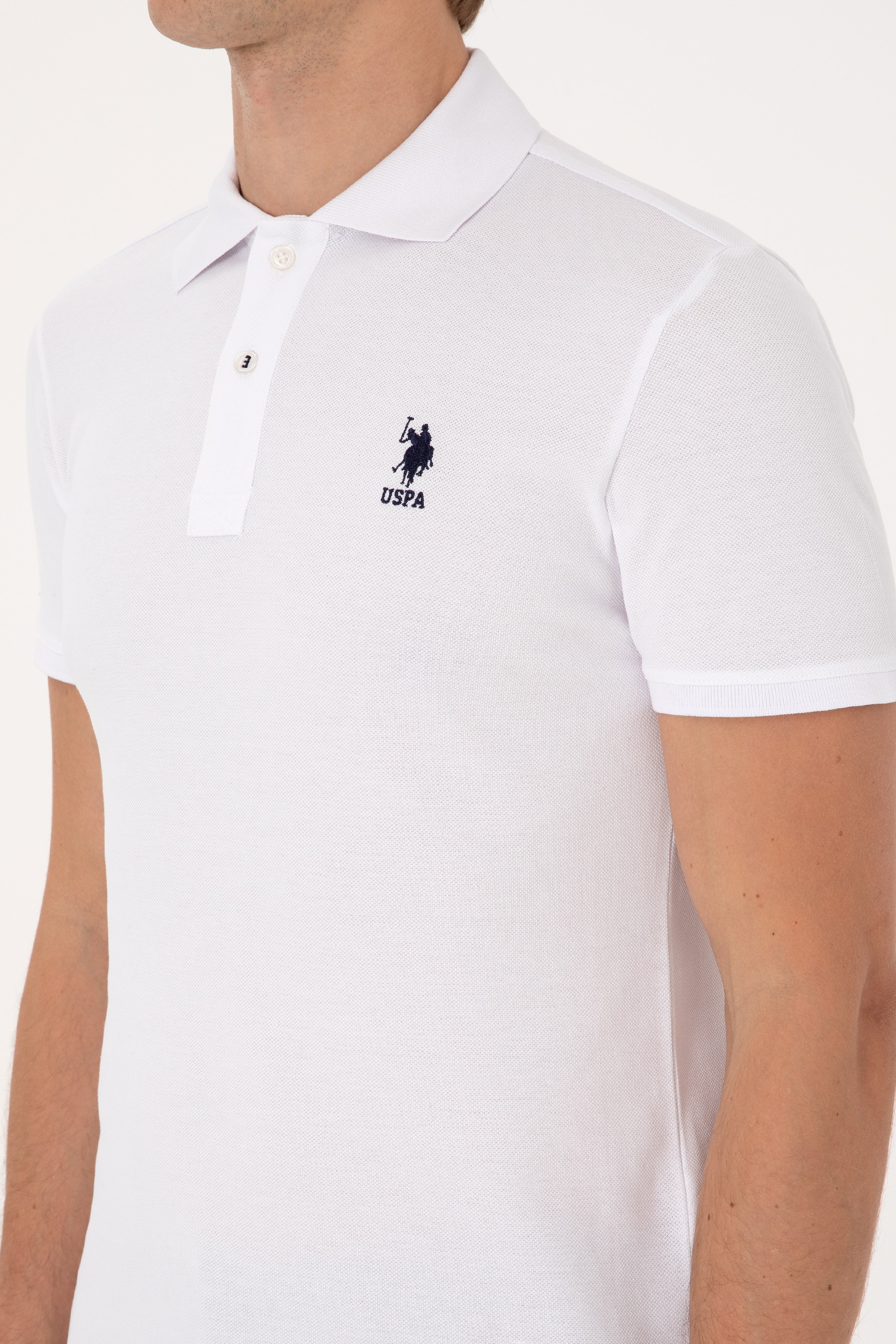 Erkek Beyaz Slim Fit Polo Yaka Basic Tişört