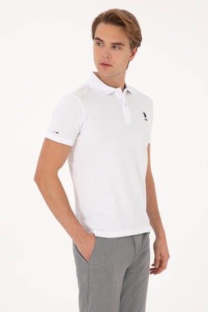 Erkek Beyaz Slim Fit Polo Yaka Basic Tişört