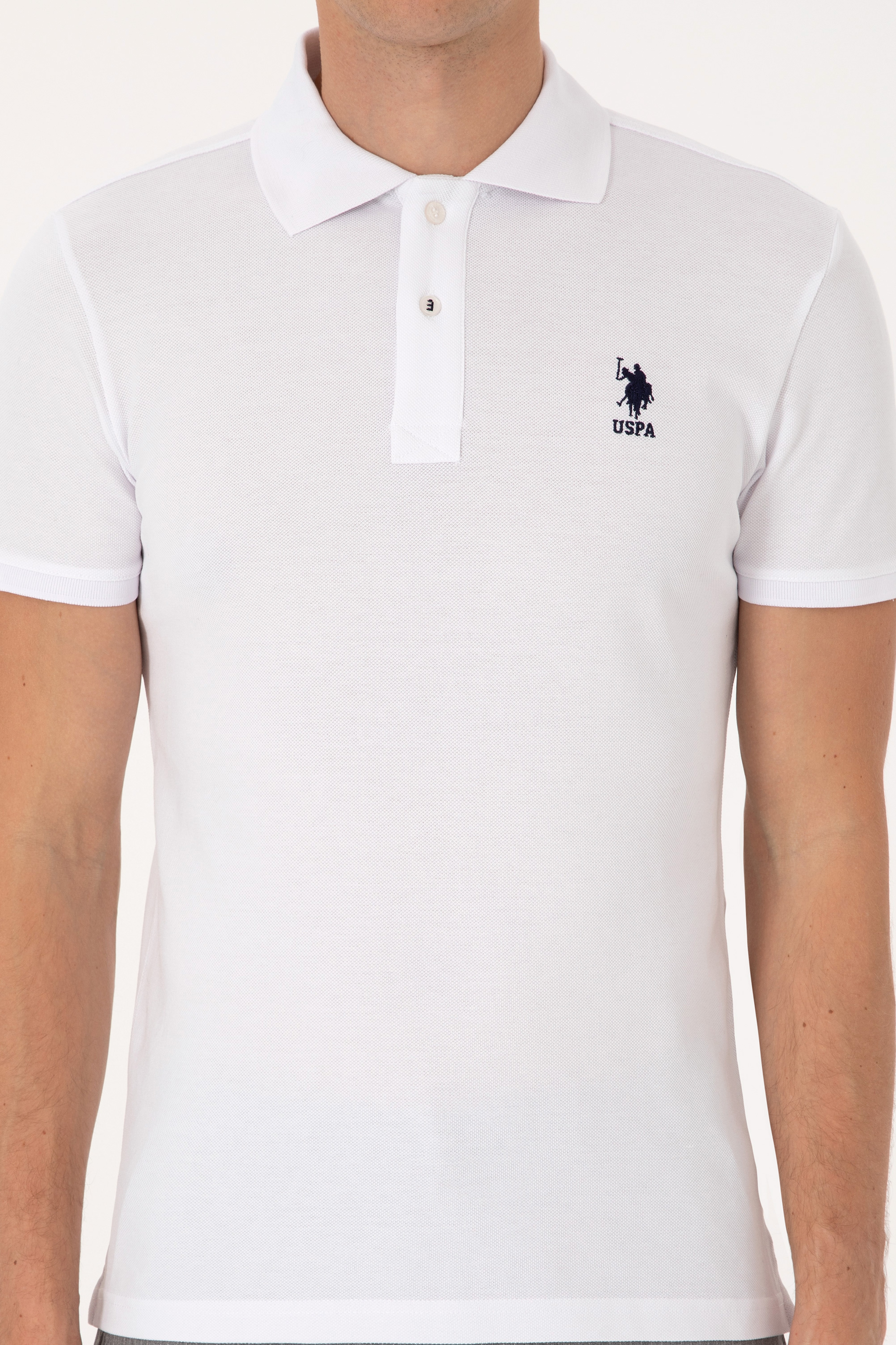 Erkek Beyaz Slim Fit Polo Yaka Basic Tişört