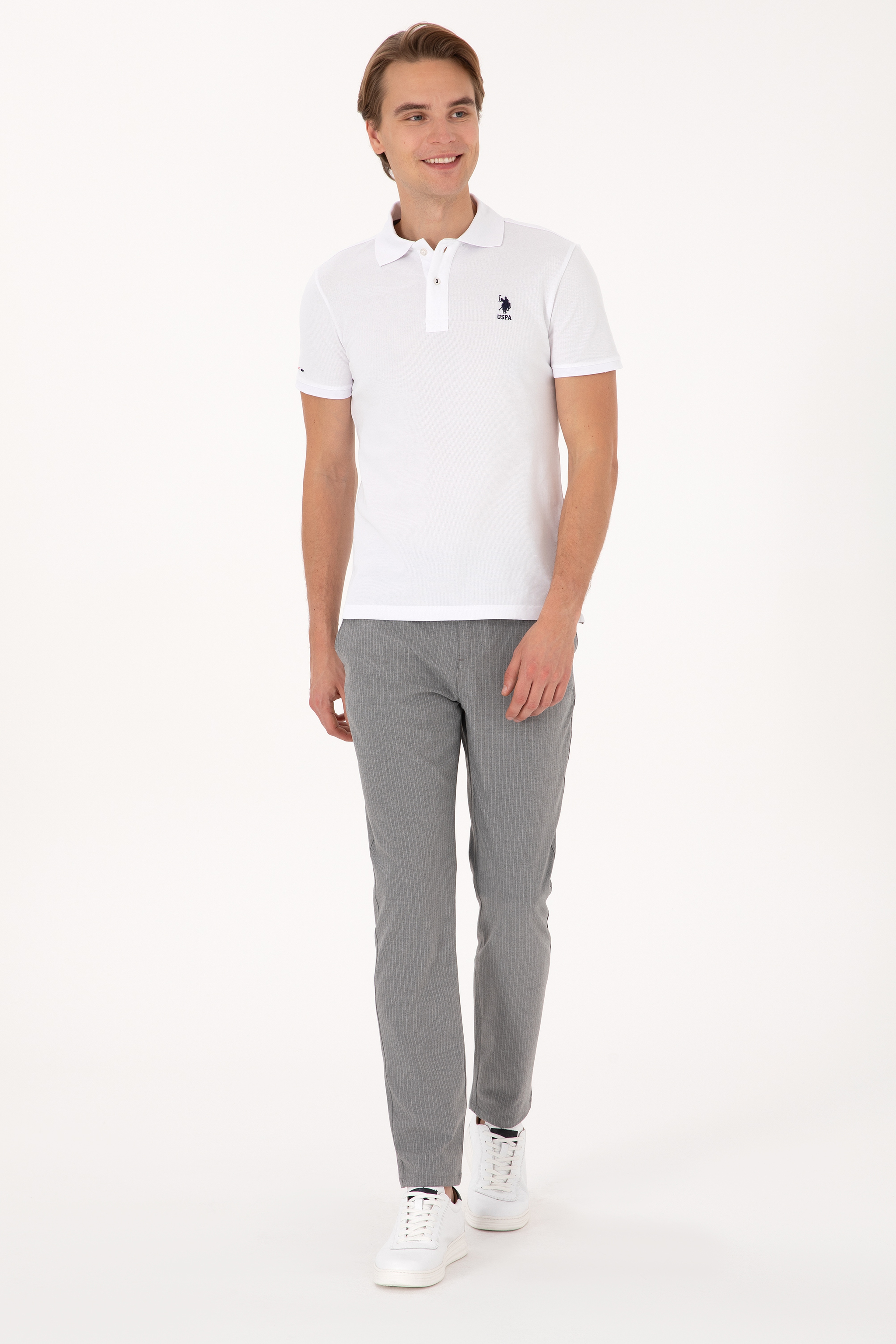 Erkek Beyaz Slim Fit Polo Yaka Basic Tişört