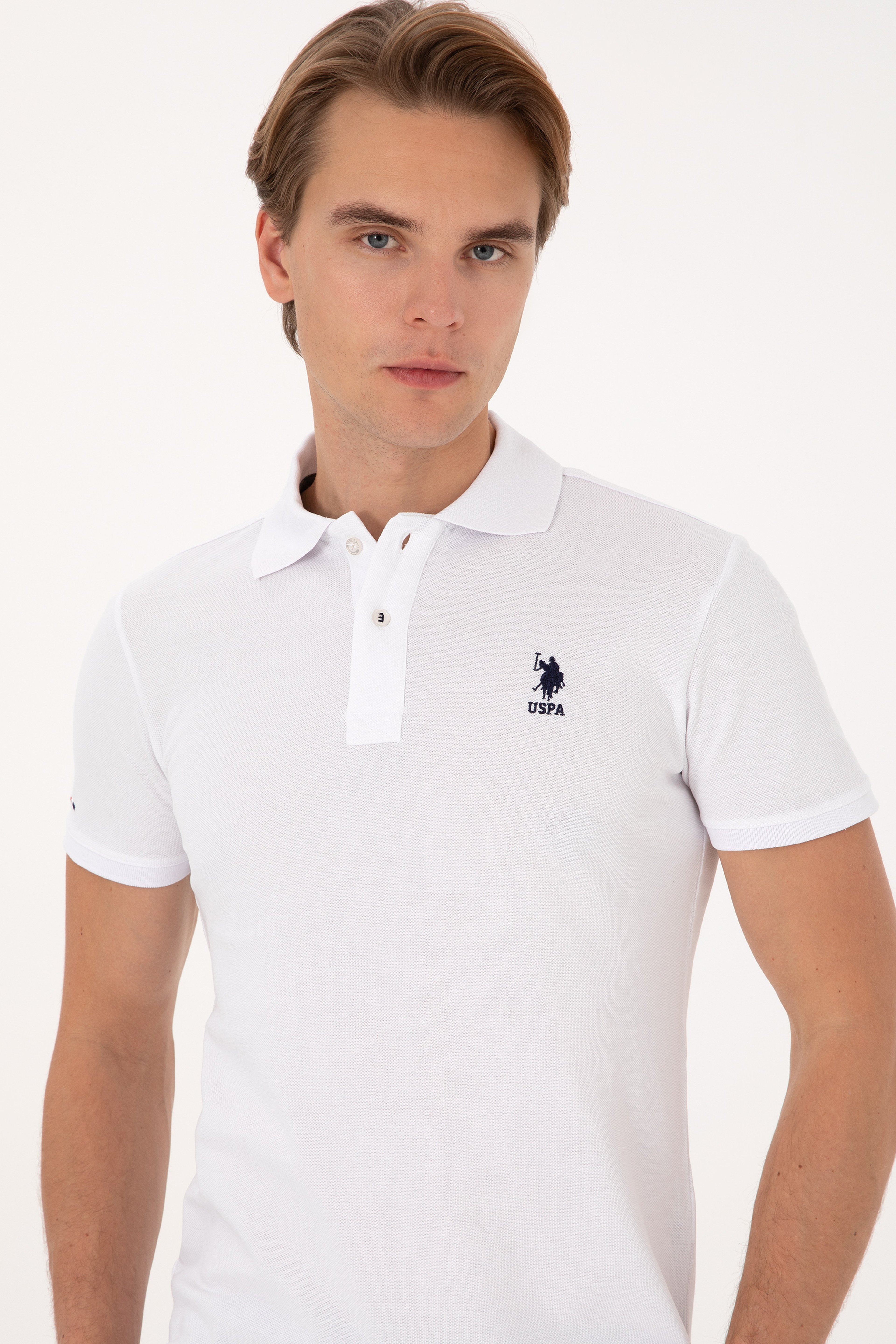 Erkek Beyaz Slim Fit Polo Yaka Basic Tişört