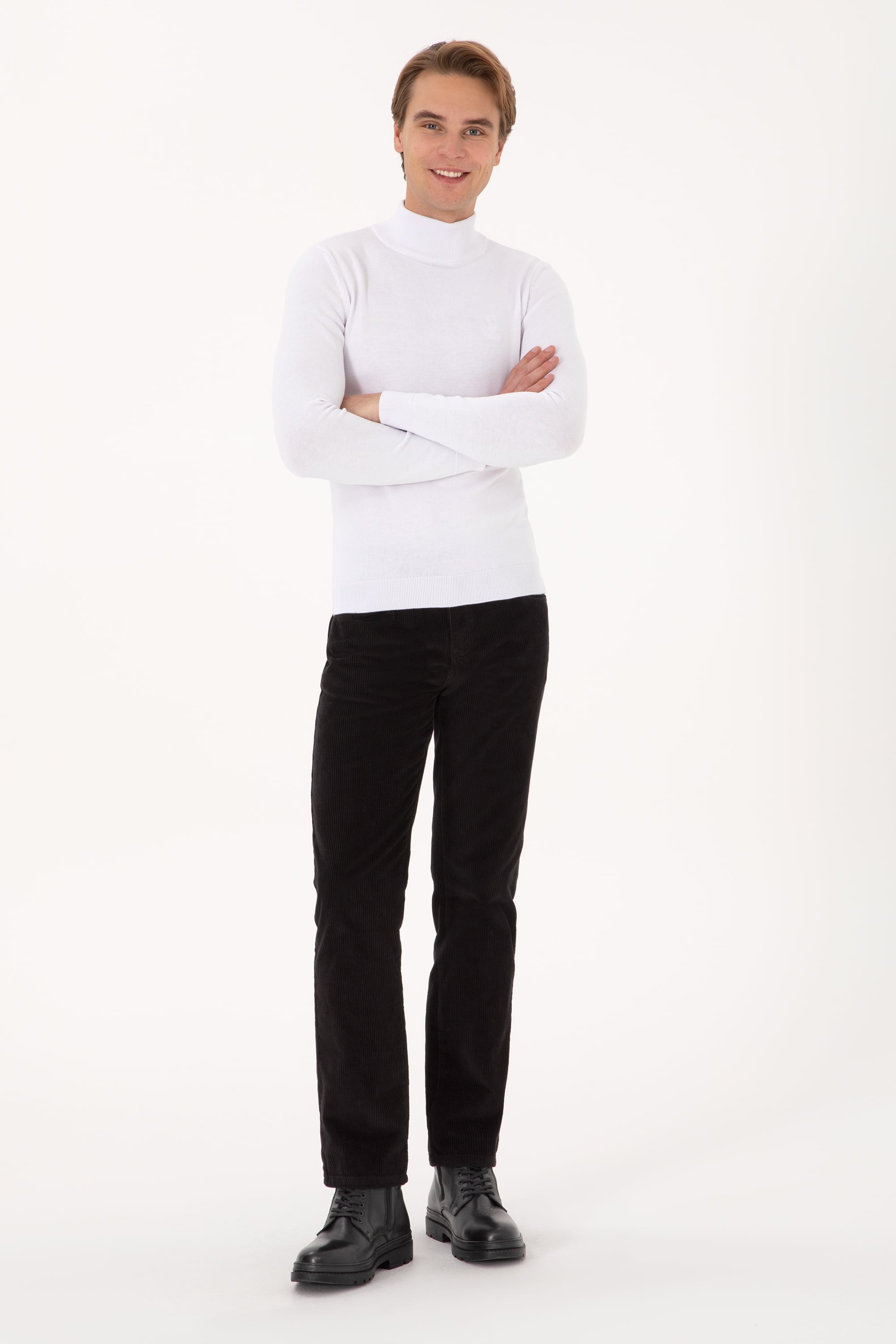Erkek Koyu Siyah Regular Fit Kanvas / Chino Kadife Pantolon - Image 1