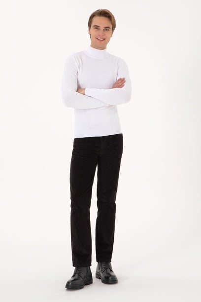 Erkek Koyu Siyah Regular Fit Kanvas / Chino Kadife Pantolon