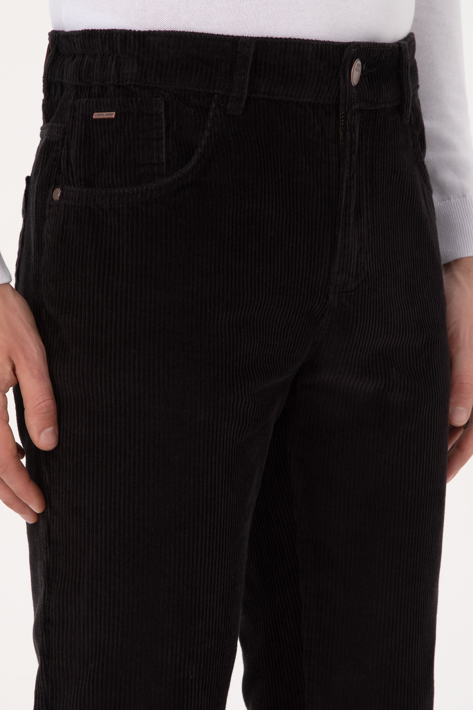 Erkek Koyu Siyah Regular Fit Kanvas / Chino Kadife Pantolon - Image 5