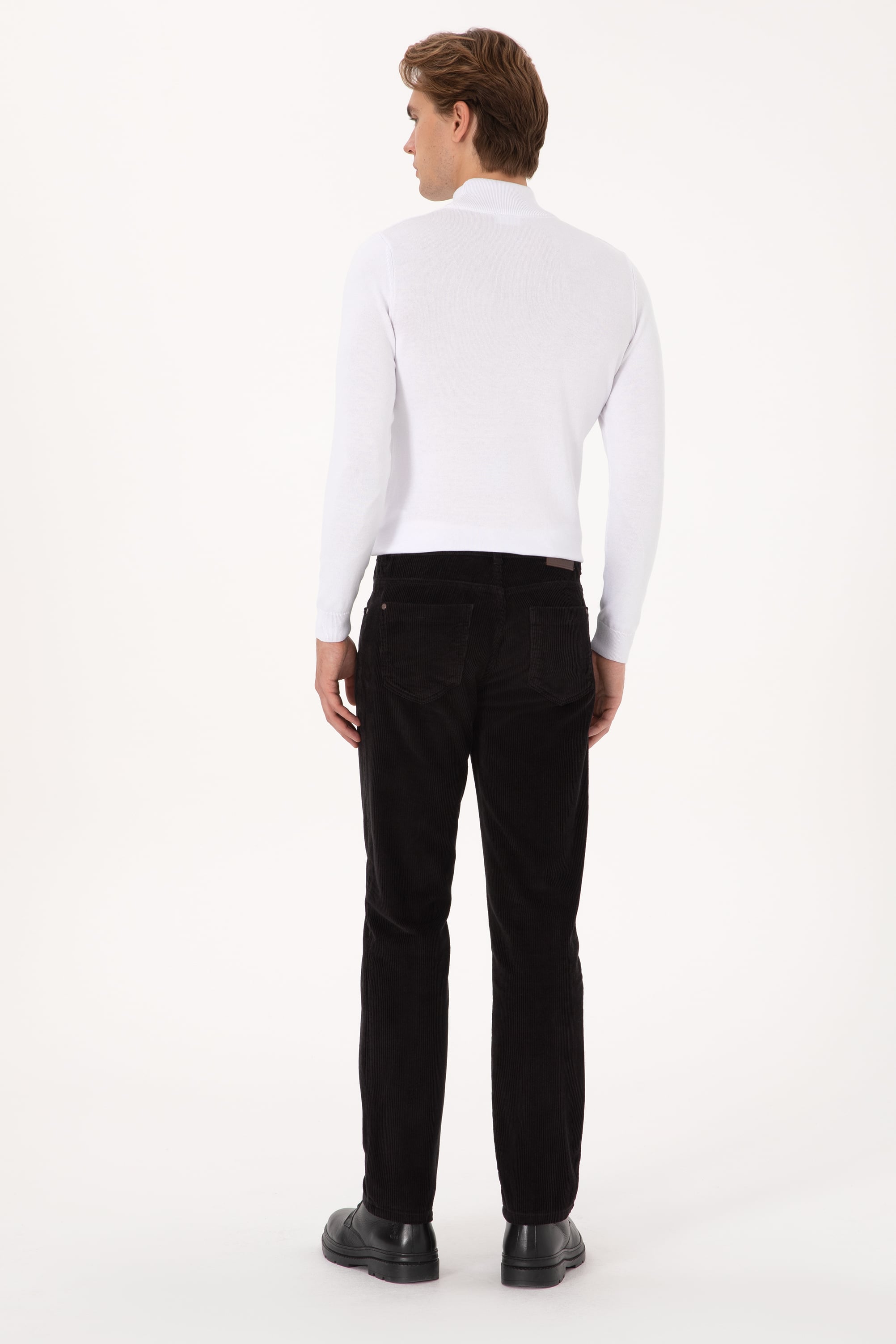 Erkek Koyu Siyah Regular Fit Kanvas / Chino Kadife Pantolon - Image 4