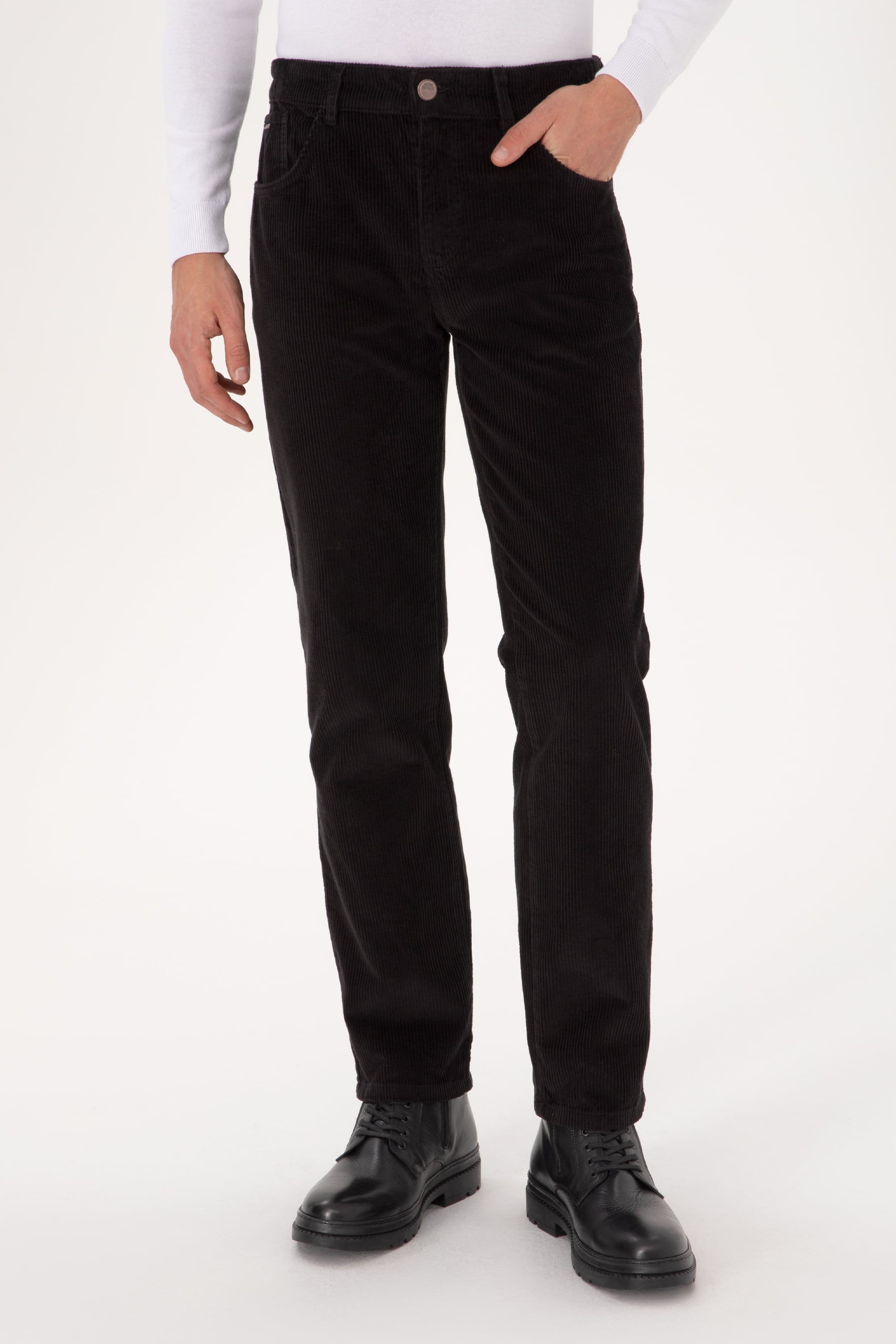 Erkek Koyu Siyah Regular Fit Kanvas / Chino Kadife Pantolon - Image 2