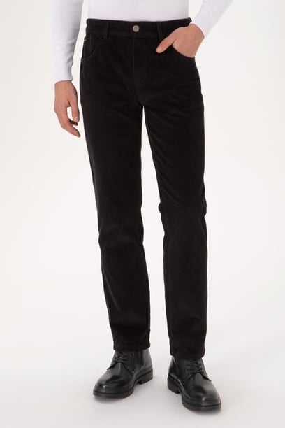 Erkek Koyu Siyah Regular Fit Kanvas / Chino Kadife Pantolon