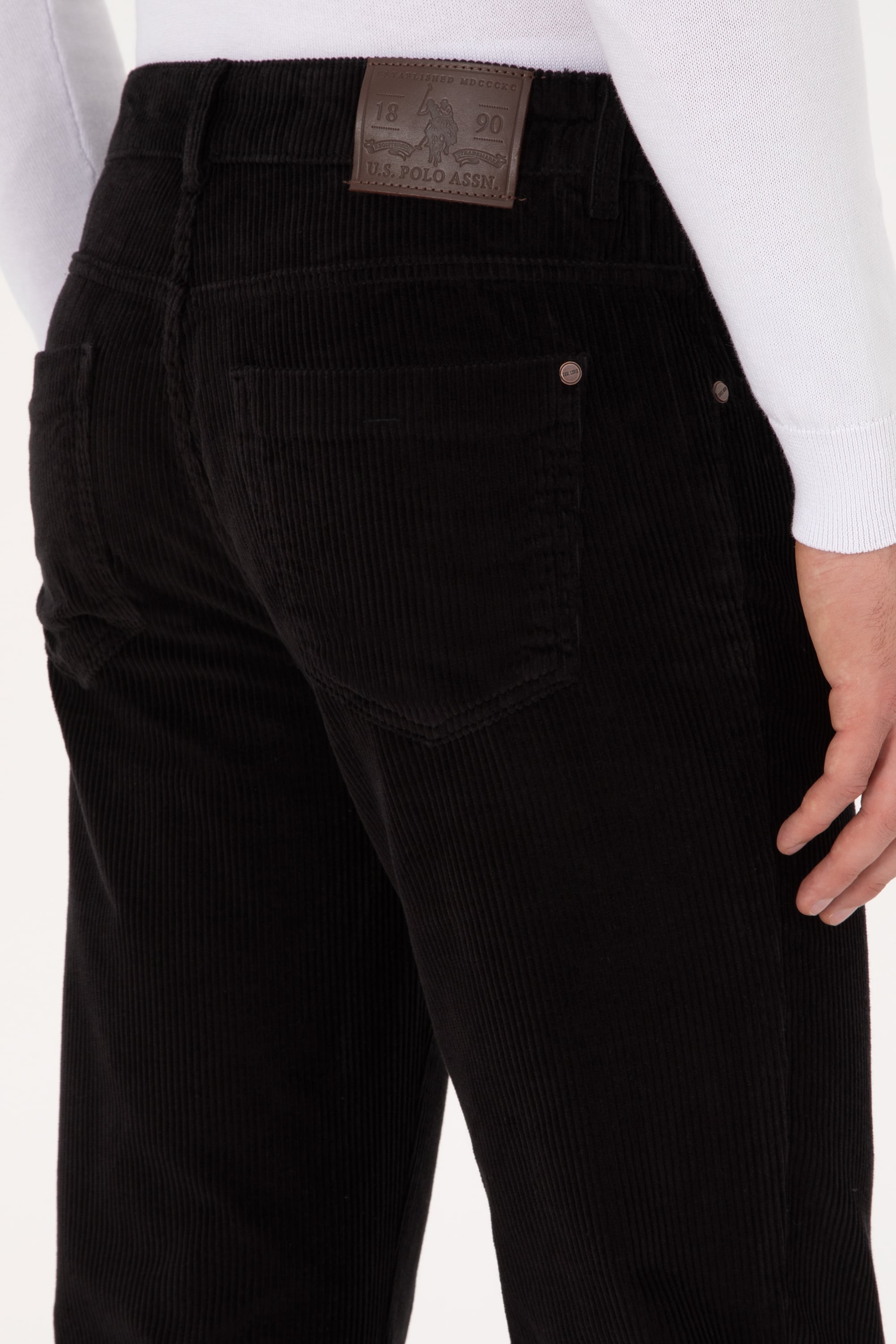 Erkek Koyu Siyah Regular Fit Kanvas / Chino Kadife Pantolon