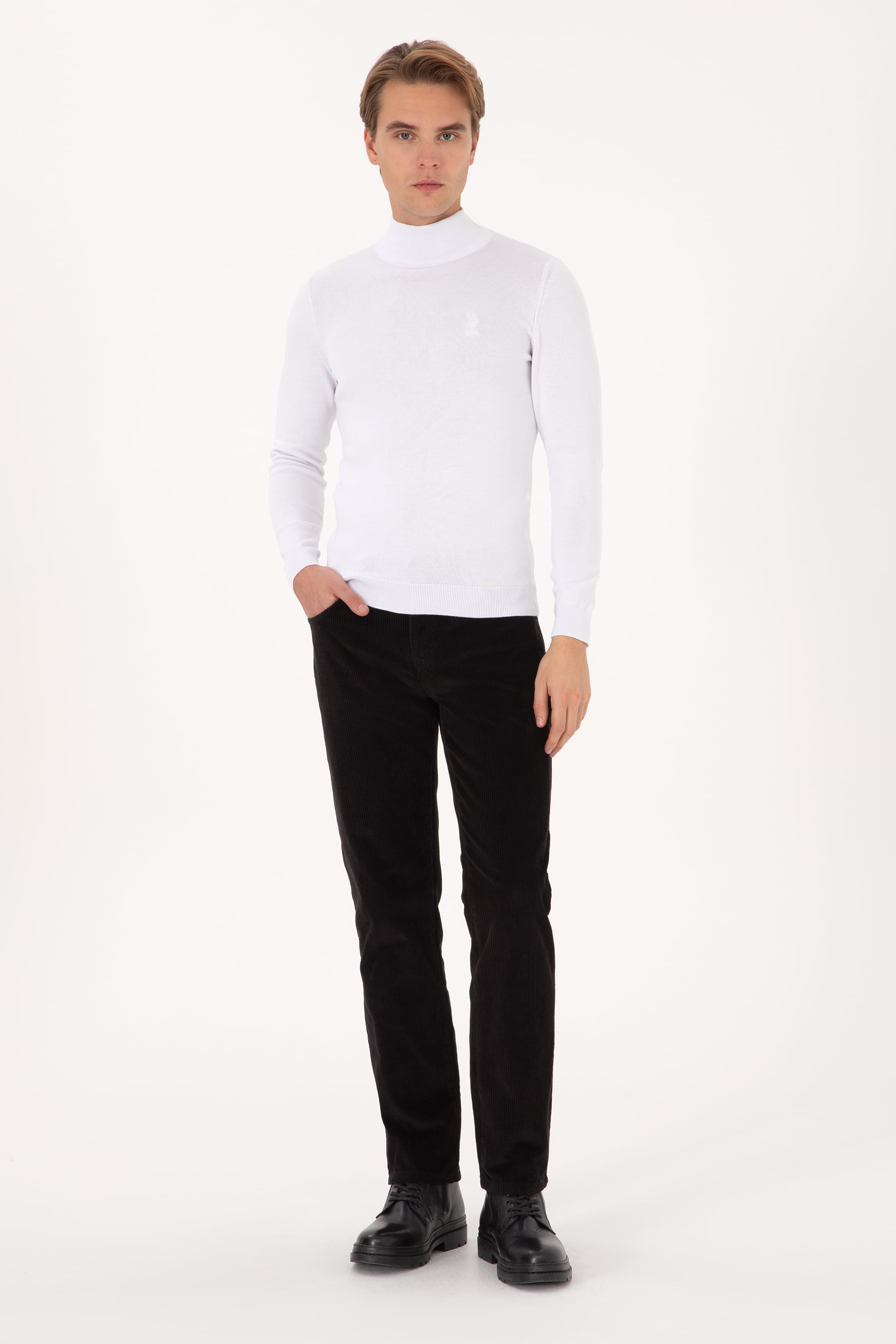 Erkek Koyu Siyah Regular Fit Kanvas / Chino Kadife Pantolon - Image 3