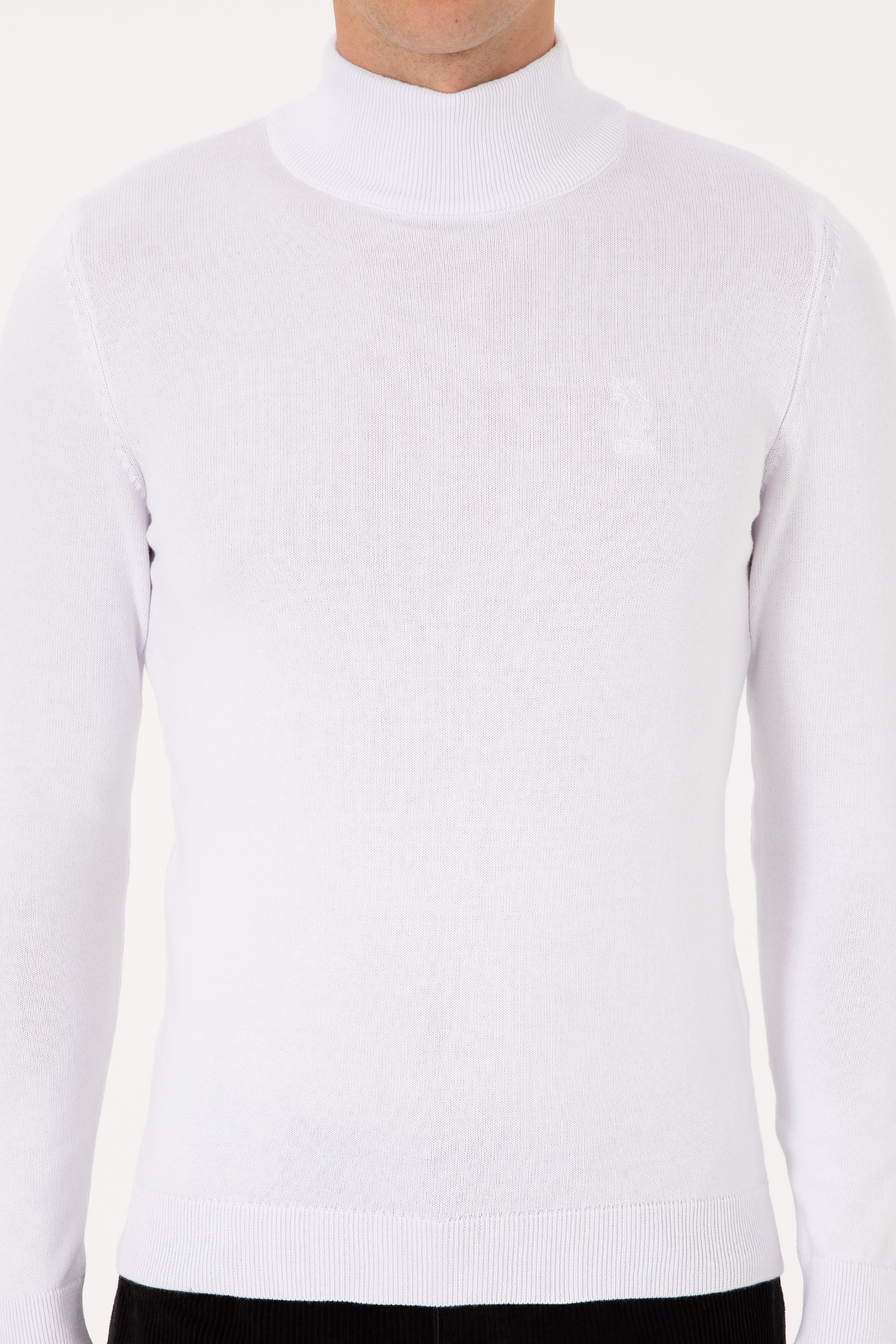 Erkek Slim Fit Yarım Balıkçı Yaka Beyaz Basic Kazak
