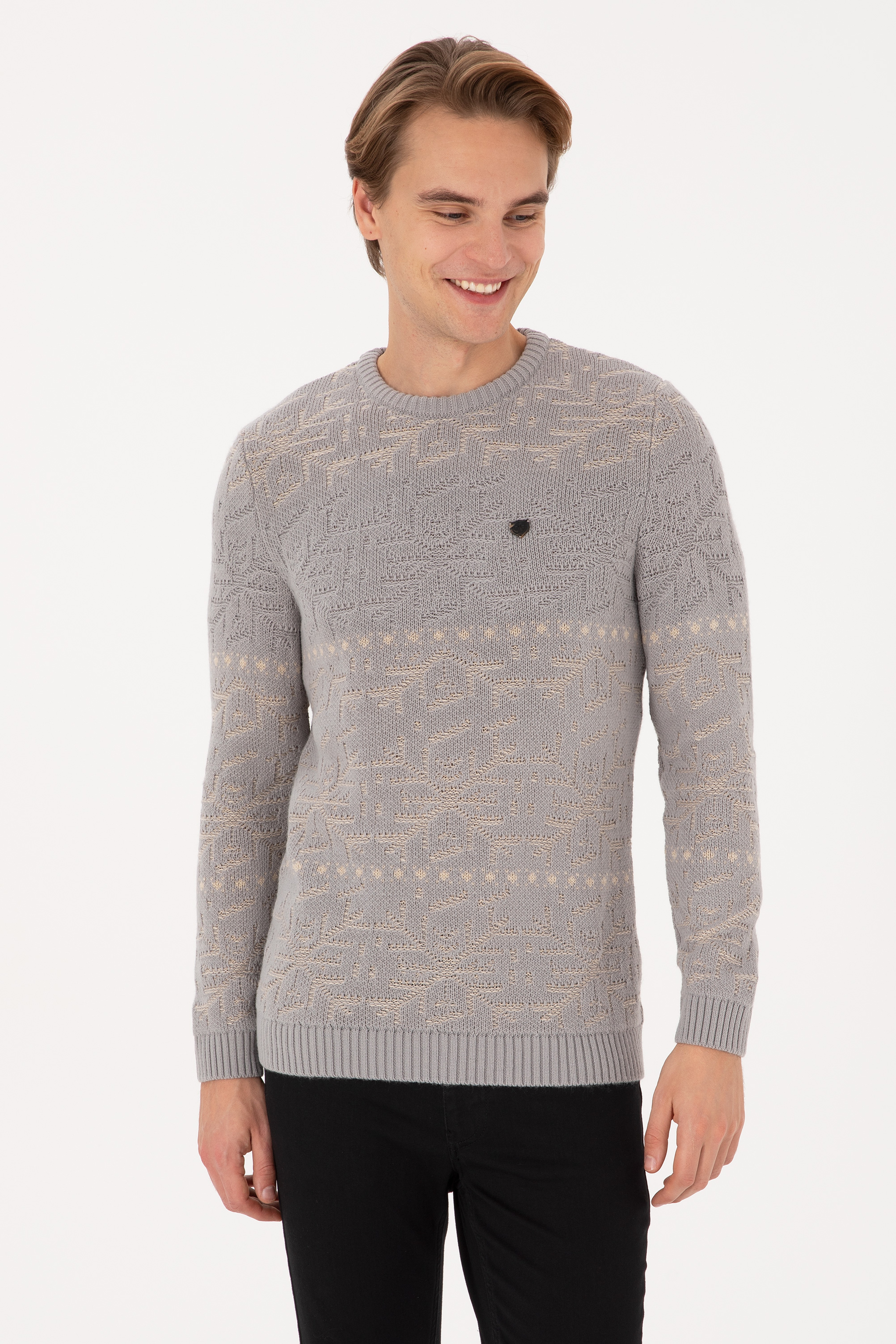 Erkek Comfort Fit Bisiklet Yaka Taş Kazak - Image 1