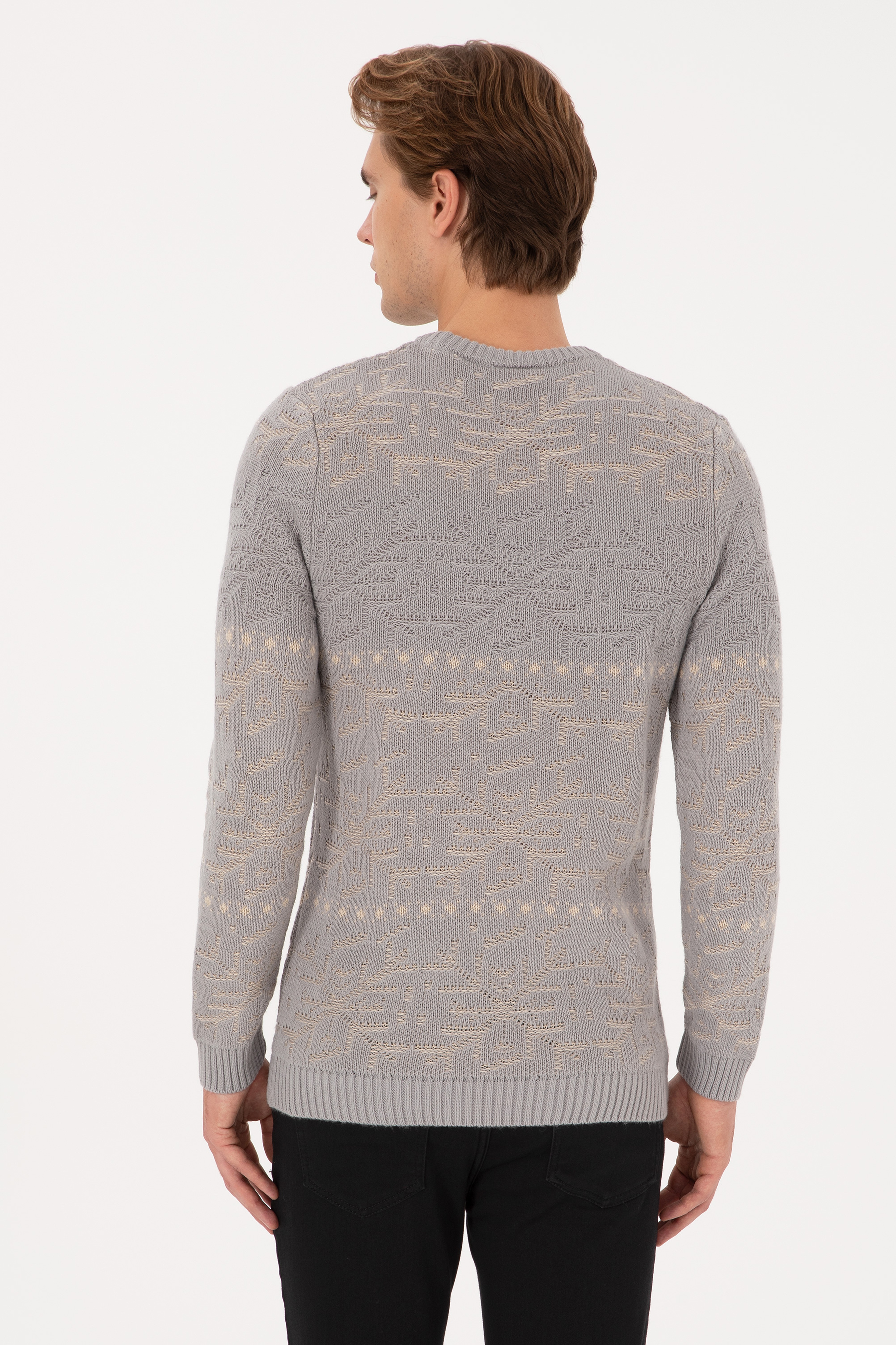Erkek Comfort Fit Bisiklet Yaka Taş Kazak
