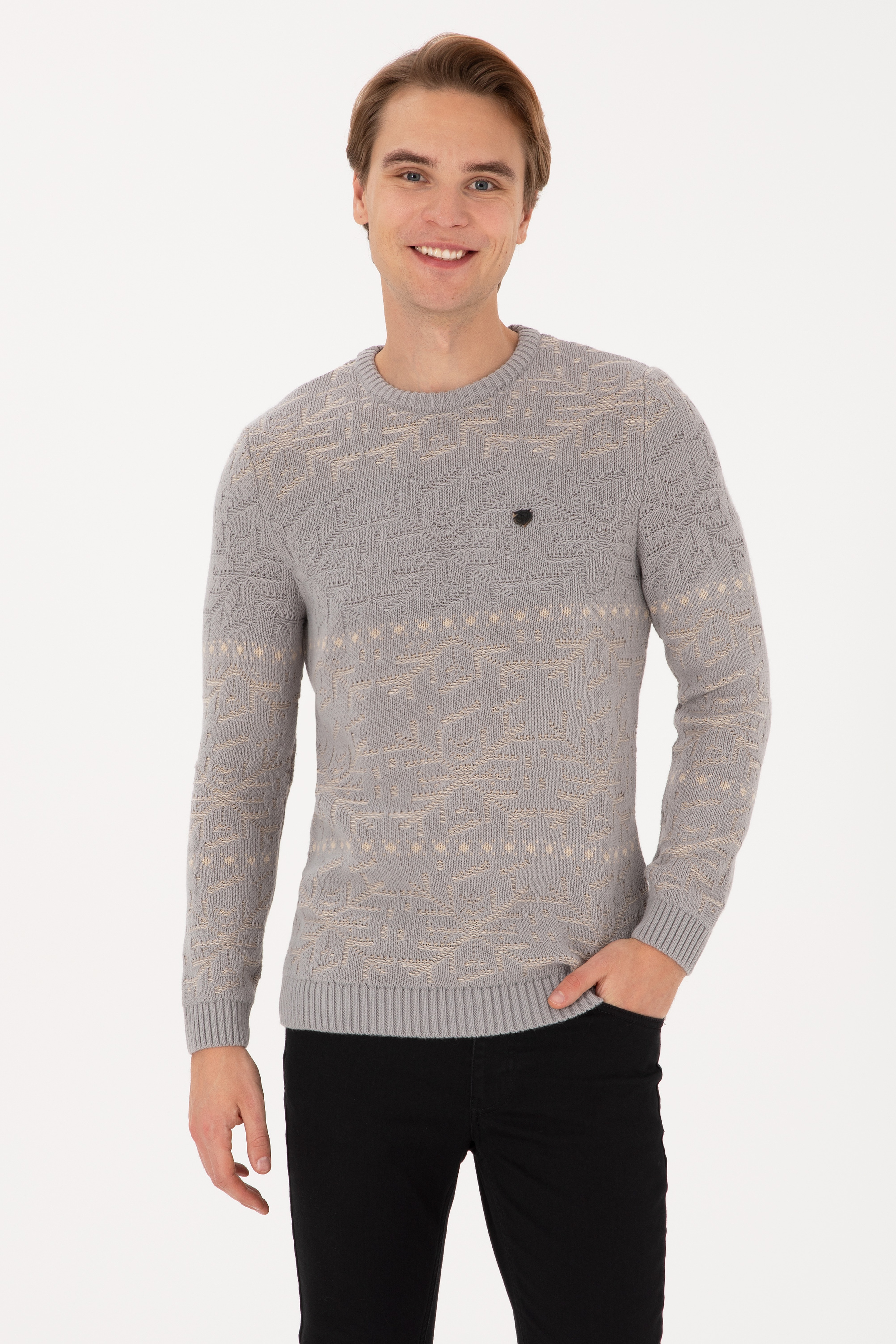 Erkek Comfort Fit Bisiklet Yaka Taş Kazak - Image 3