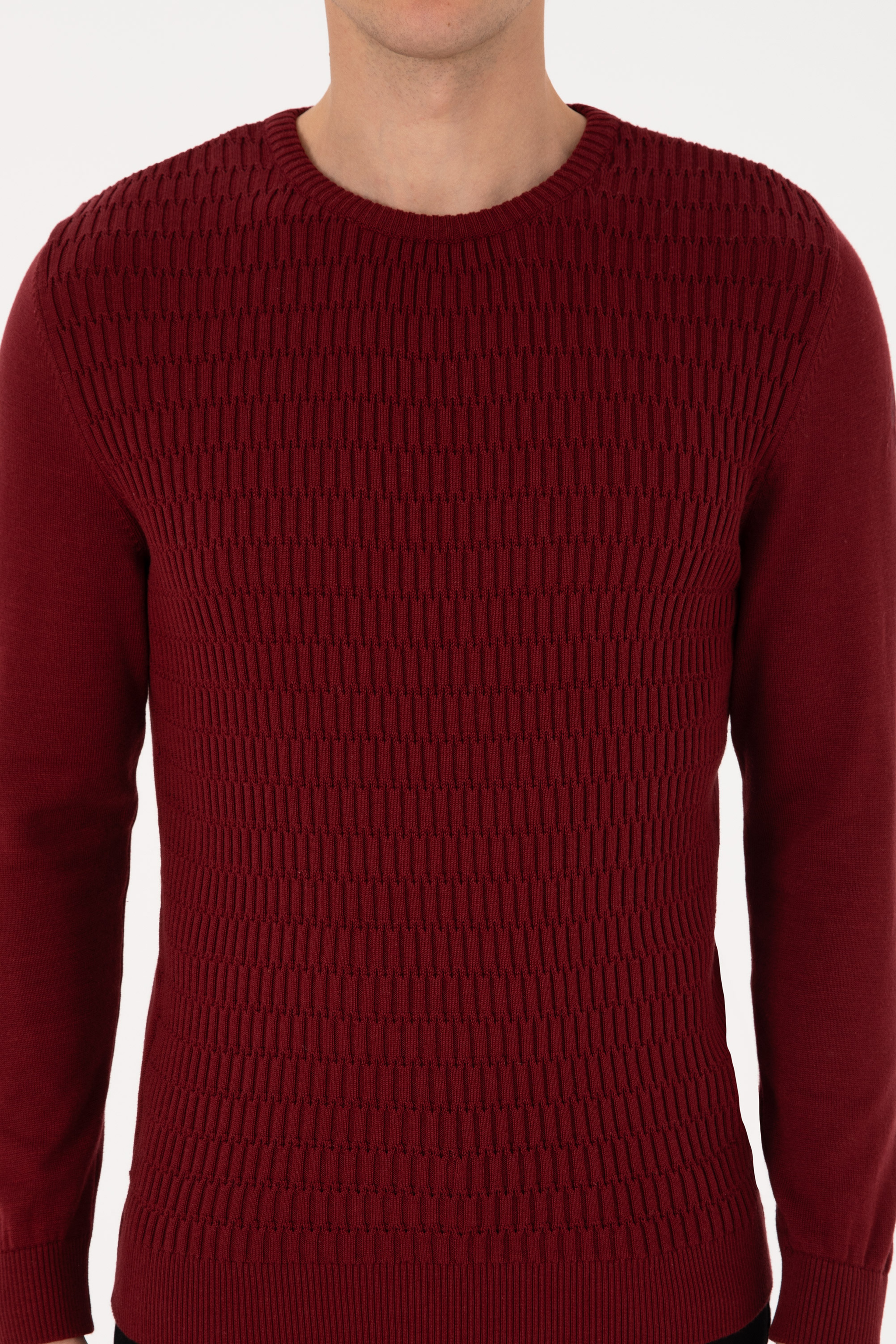 Erkek Regular Fit bisiklet Yaka Bordo Kazak - Image 6