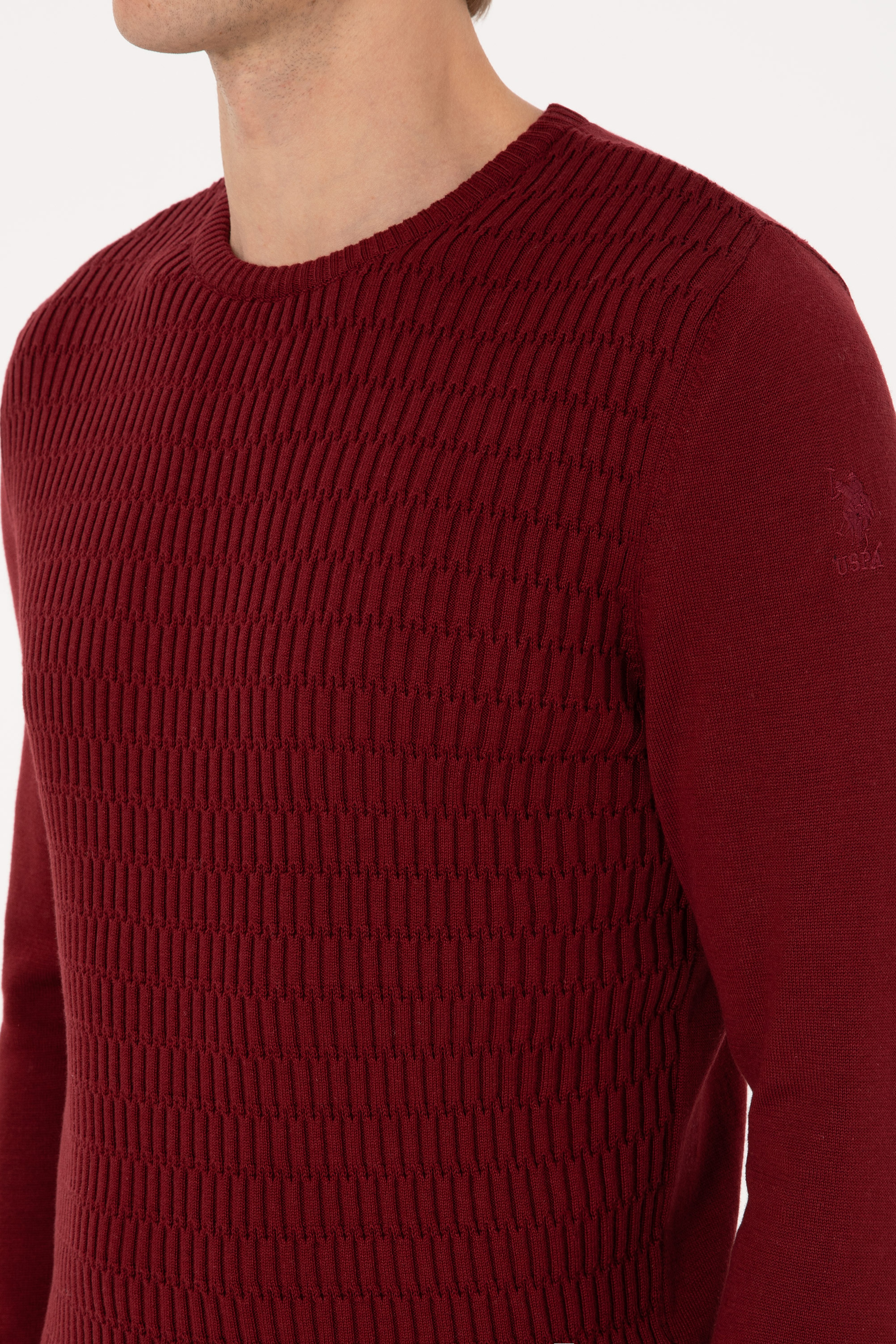 Erkek Regular Fit bisiklet Yaka Bordo Kazak - Image 7