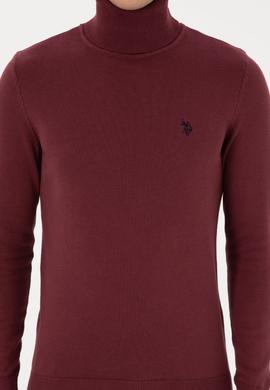 Erkek Slim Fit Boğazlı Yaka Bordo Kazak - 50313640073