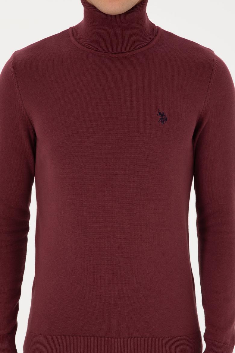 Erkek Slim Fit Boğazlı Yaka Bordo Kazak - 50313640073