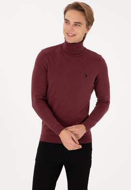 Erkek Slim Fit Boğazlı Yaka Bordo Kazak - 50313640073