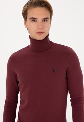 Erkek Slim Fit Boğazlı Yaka Bordo Kazak - 50313640073