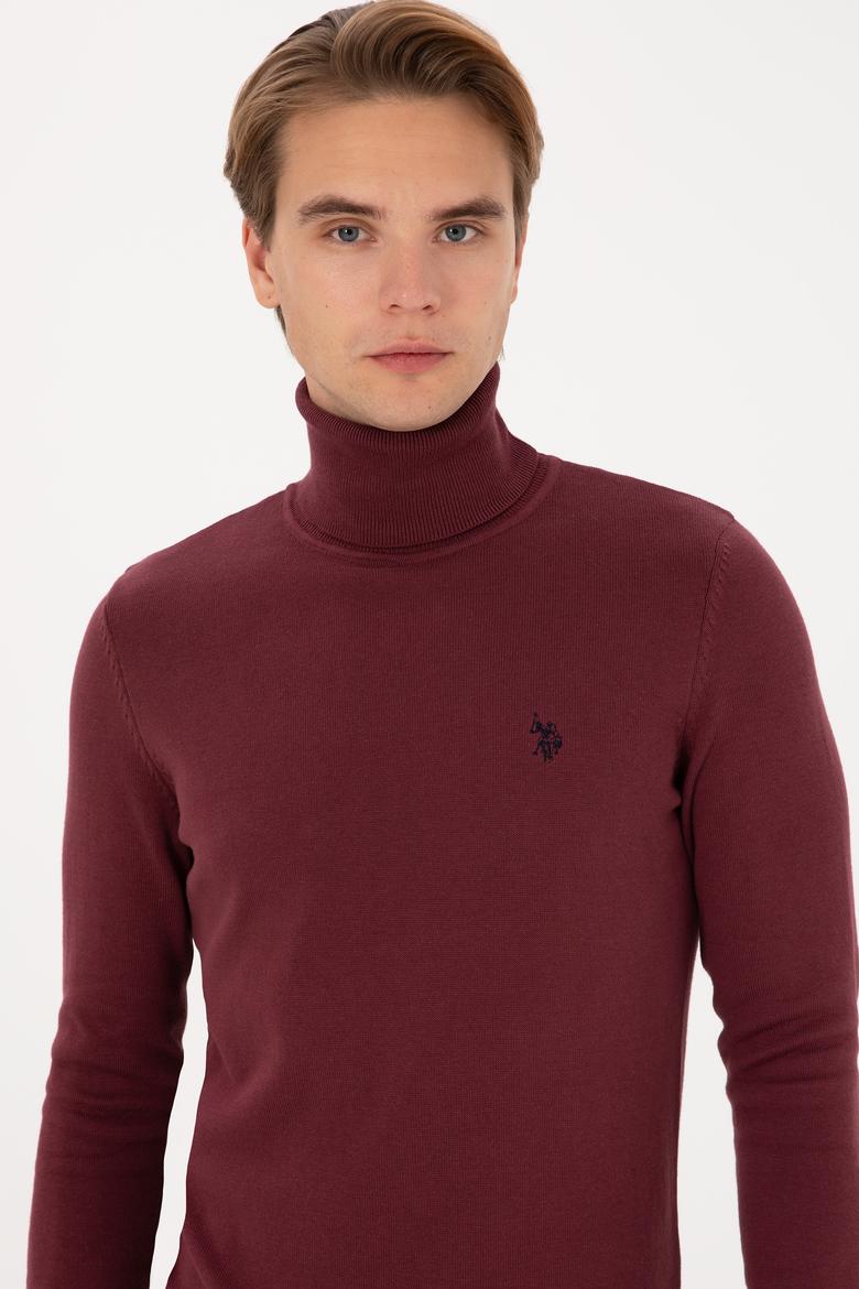 Erkek Slim Fit Boğazlı Yaka Bordo Kazak - 50313640073