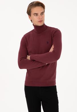 Erkek Slim Fit Boğazlı Yaka Bordo Kazak - 50313640073