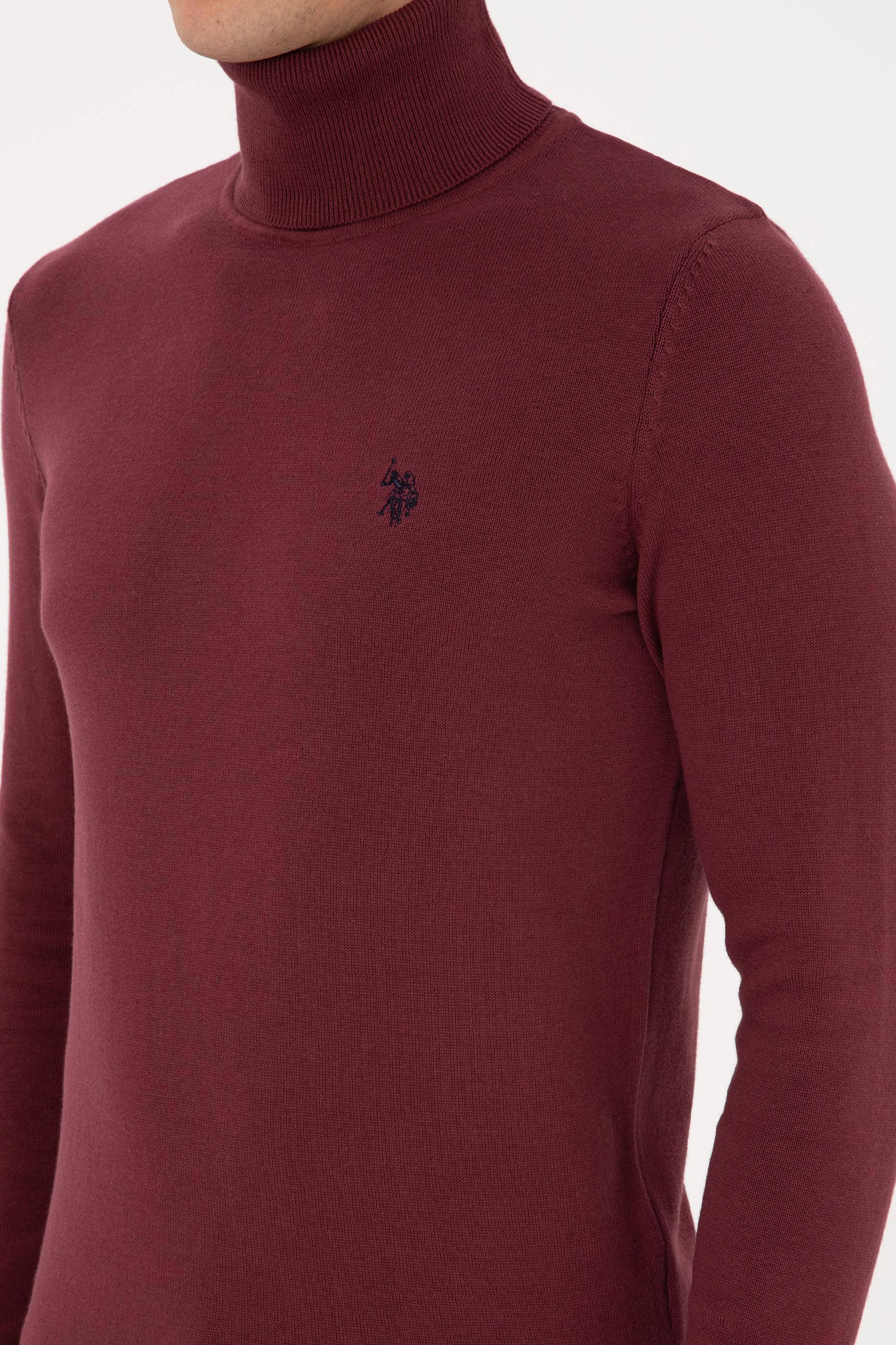 Erkek Slim Fit Boğazlı Yaka Bordo Kazak