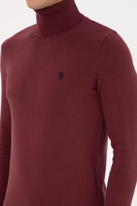 Erkek Slim Fit Boğazlı Yaka Bordo Kazak