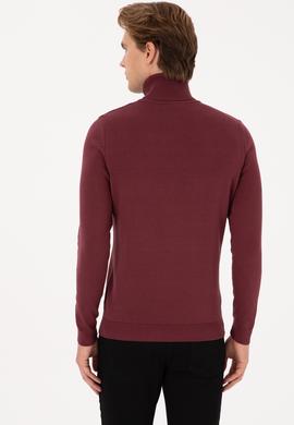 Erkek Slim Fit Boğazlı Yaka Bordo Kazak - 50313640073