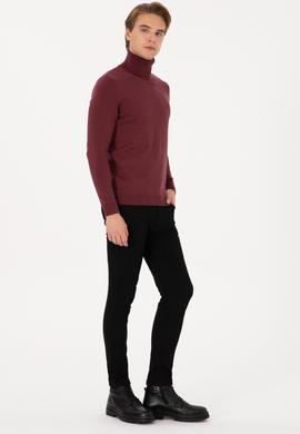 Erkek Slim Fit Boğazlı Yaka Bordo Kazak - 50313640073