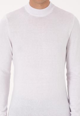 Erkek Slim Fit Bisiklet Yaka Beyaz Basic Kazak - 50307823032