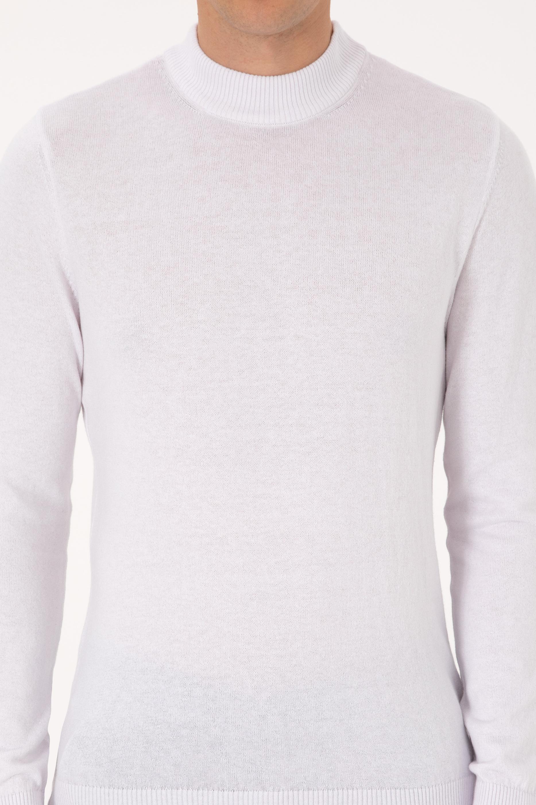 Erkek Slim Fit Bisiklet Yaka Beyaz Basic Kazak