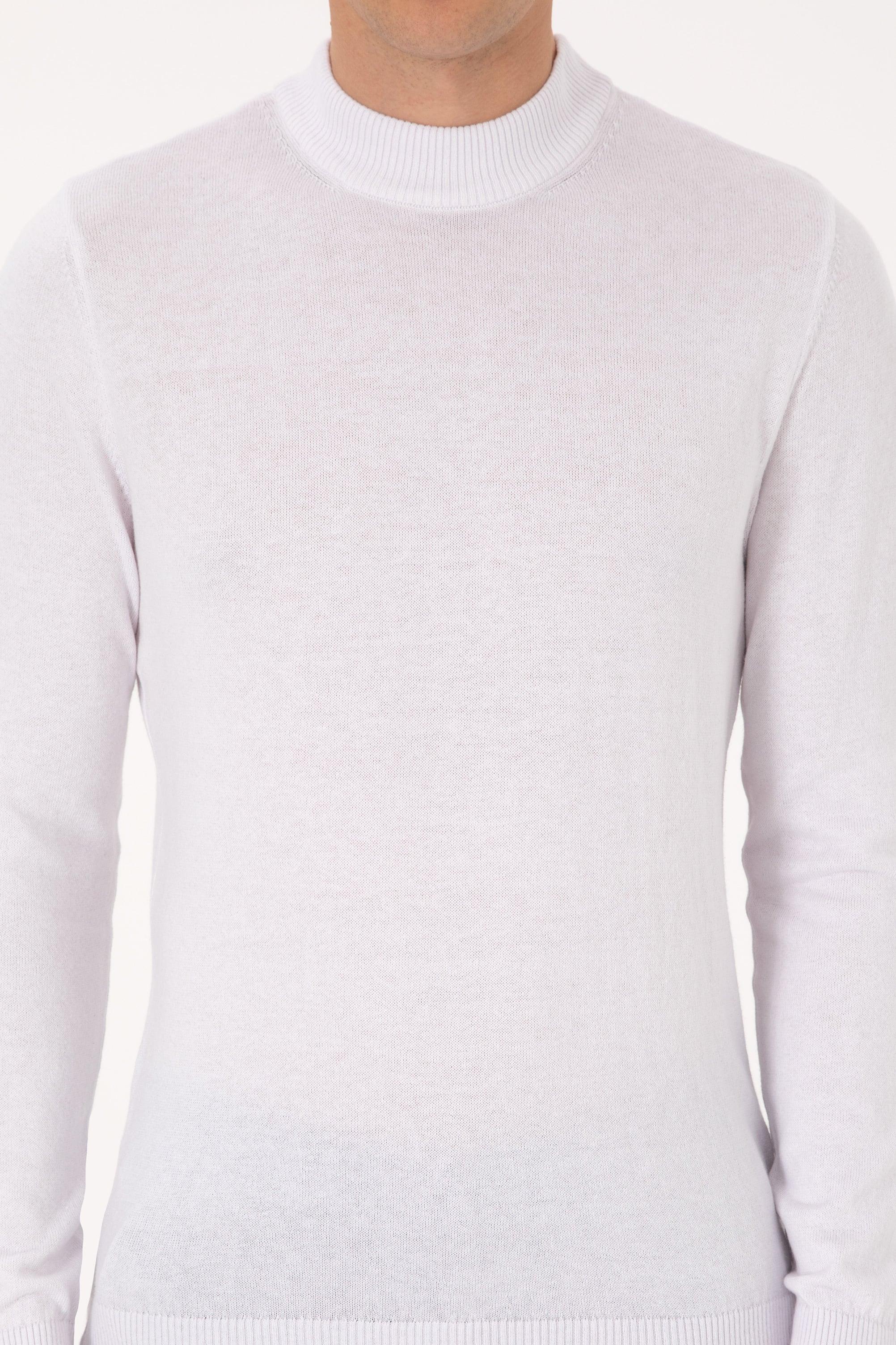 Erkek Slim Fit Bisiklet Yaka Beyaz Basic Kazak - 50307823032