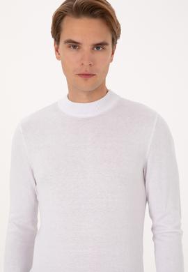 Erkek Slim Fit Bisiklet Yaka Beyaz Basic Kazak - 50307823032