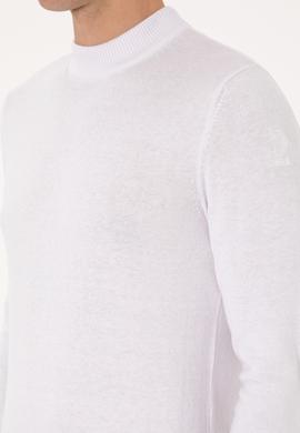 Erkek Slim Fit Bisiklet Yaka Beyaz Basic Kazak - 50307823032