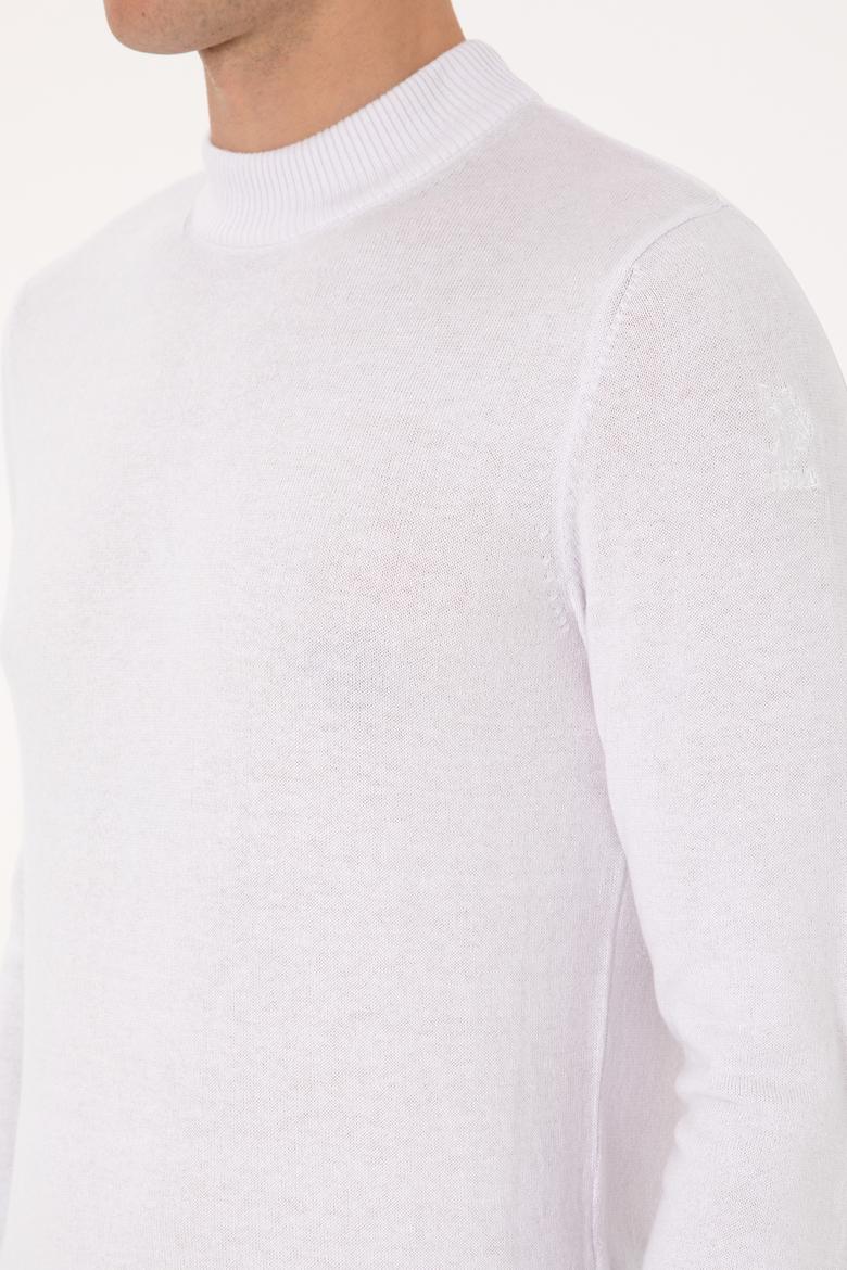 Erkek Slim Fit Bisiklet Yaka Beyaz Basic Kazak - 50307823032