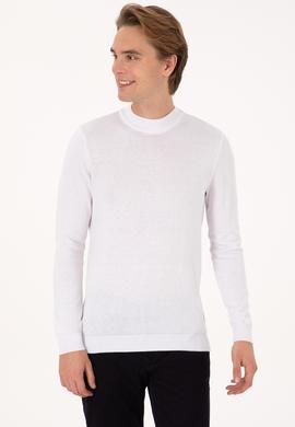 Erkek Slim Fit Bisiklet Yaka Beyaz Basic Kazak - 50307823032