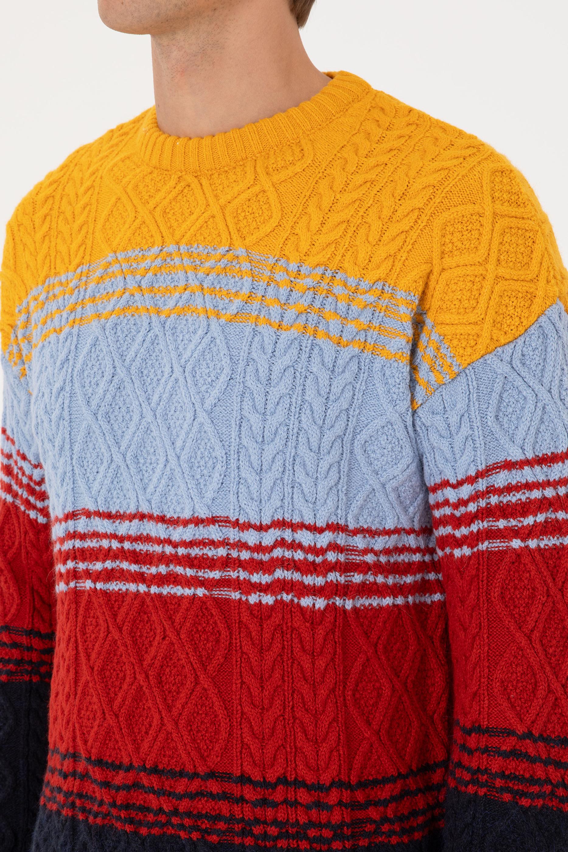 Erkek Comfort Fit Bisiklet Yaka Hardal Kazak