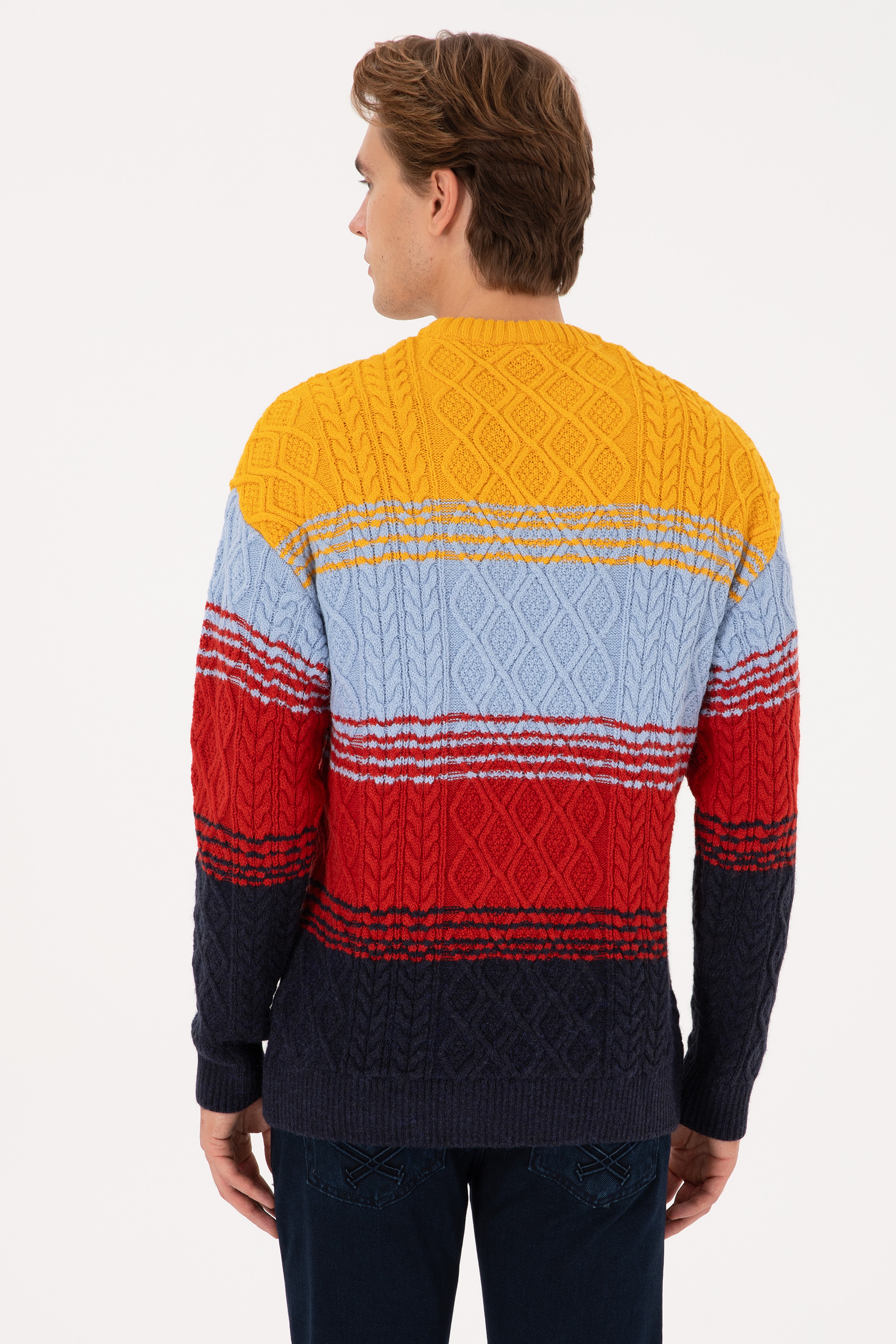 Erkek Comfort Fit Bisiklet Yaka Hardal Kazak - Image 5