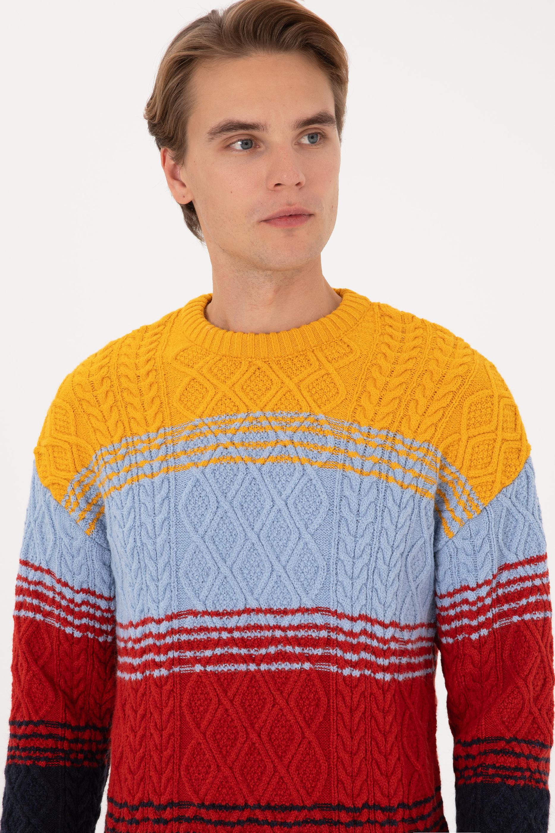 Erkek Comfort Fit Bisiklet Yaka Hardal Kazak