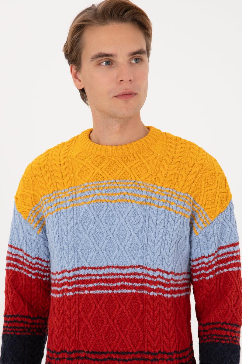 Erkek Comfort Fit Bisiklet Yaka Hardal Kazak