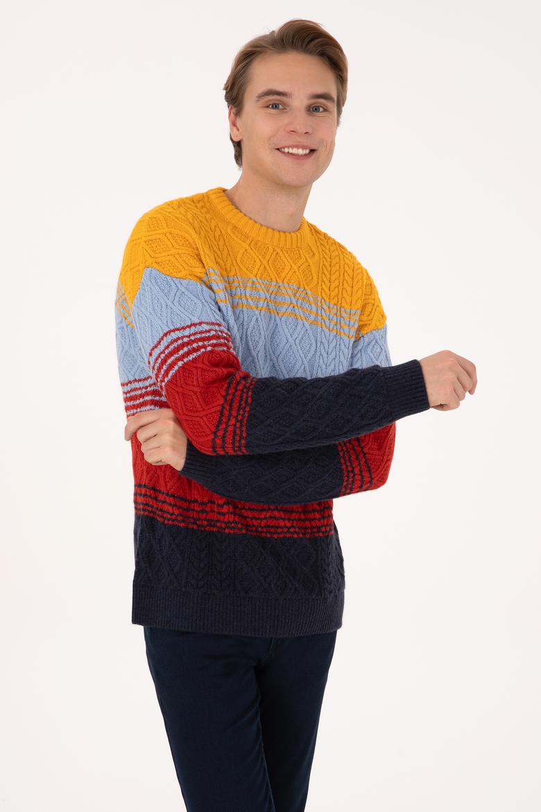 Erkek Comfort Fit Bisiklet Yaka Hardal Kazak