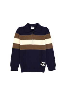 Erkek Çocuk Lacivert Polo Yaka Yarım Fermuarlı Kazak - 50315615008